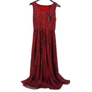 T Tahari Red Sleeveless Animal Print Maxi Dress Metallic SIZE 6